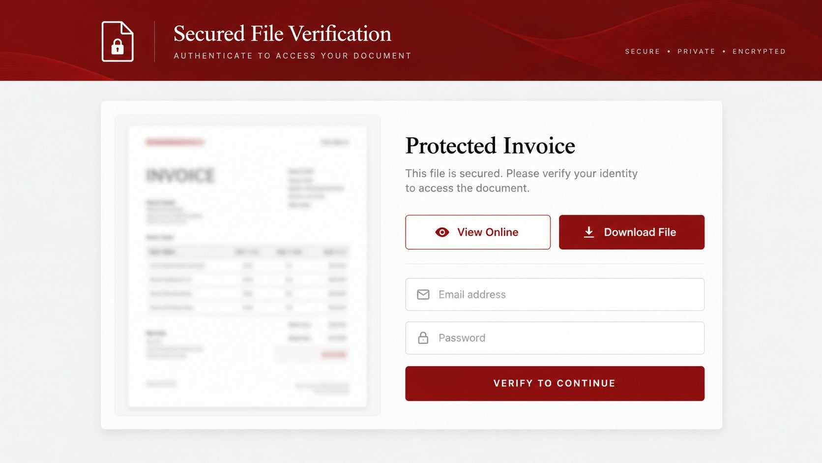 Illustrative fake secured file verification login page