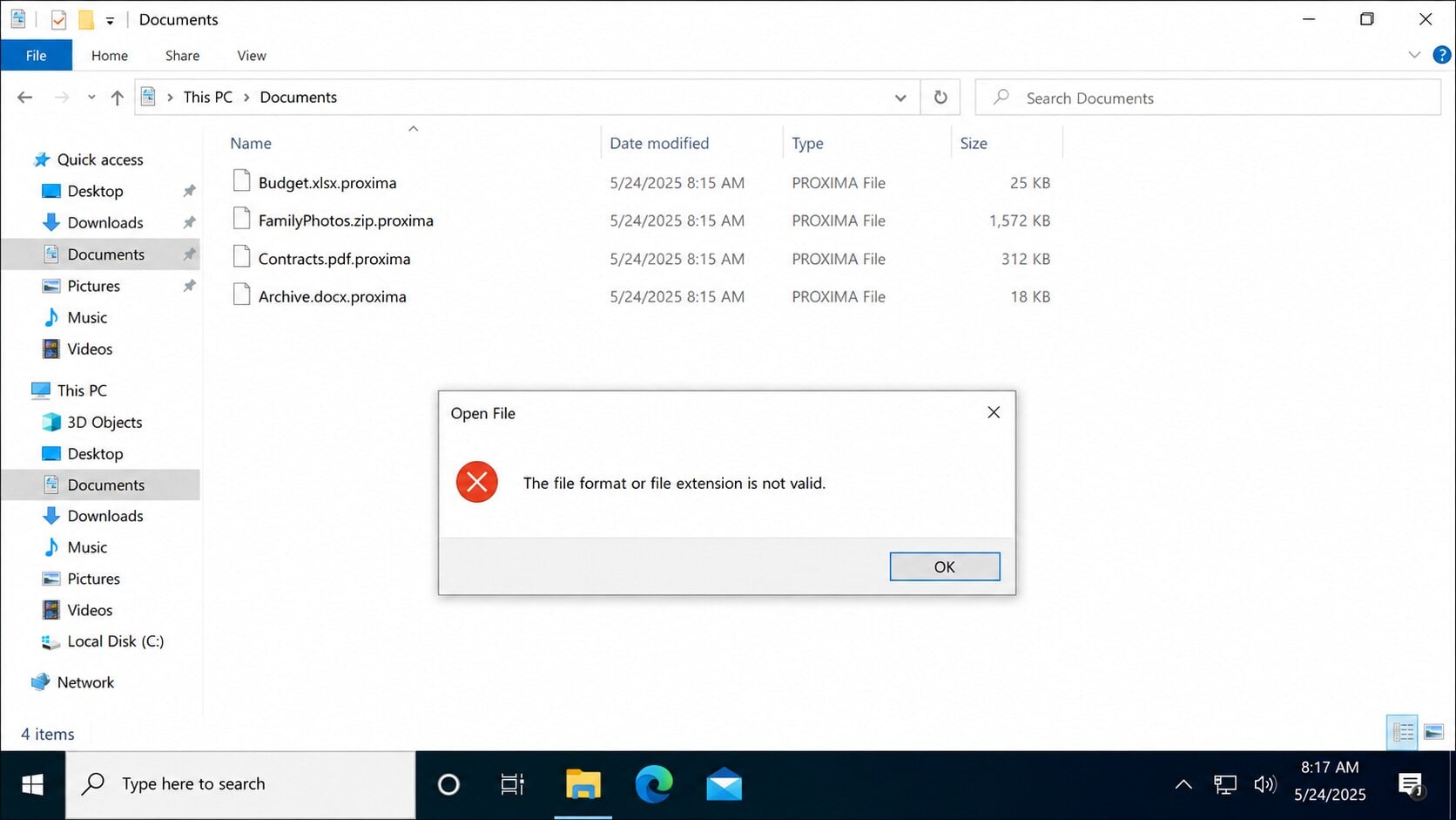 Windows files encrypted by Proxima ransomware with the .proxima extension