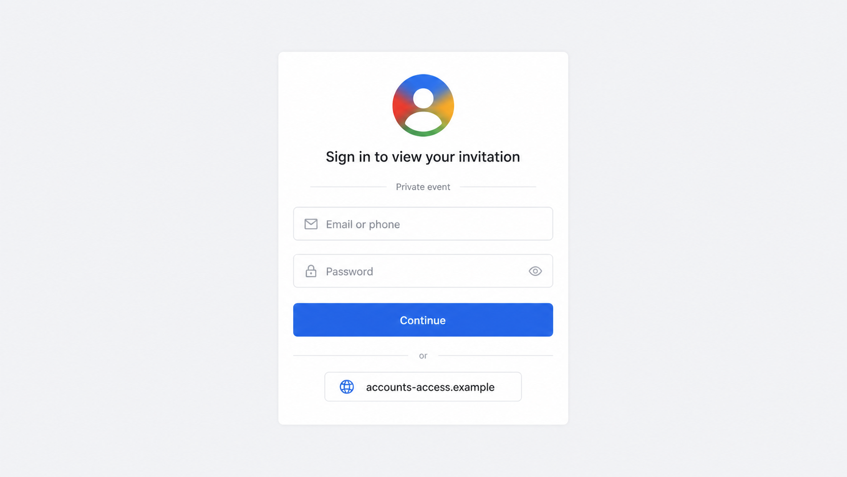 Fake sign-in page requesting email credentials to view a private invitation