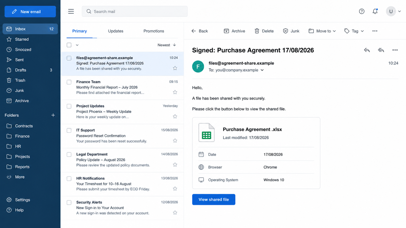 Purchase Agreement Received Scam Exposed: Fake Shared File Investigated 1 Fake signed purchase agreement shared-file email