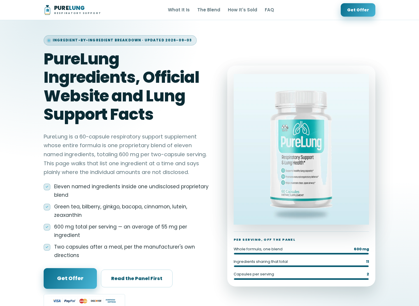 Pure Lung Supplement Exposed: Conflicting Formulas and Fake Medical Ads 2 Pure Lung capsule website showing a formula different from the spray