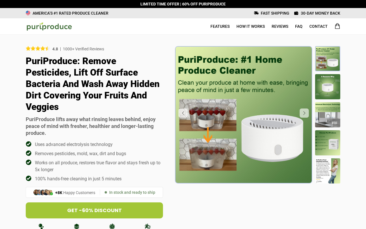 PuriProduce EXPOSED: Electrolysis Produce Cleaner or Overpriced Gimmick? 1 PuriProduce landing page promising pesticide removal with electrolysis produce cleaner