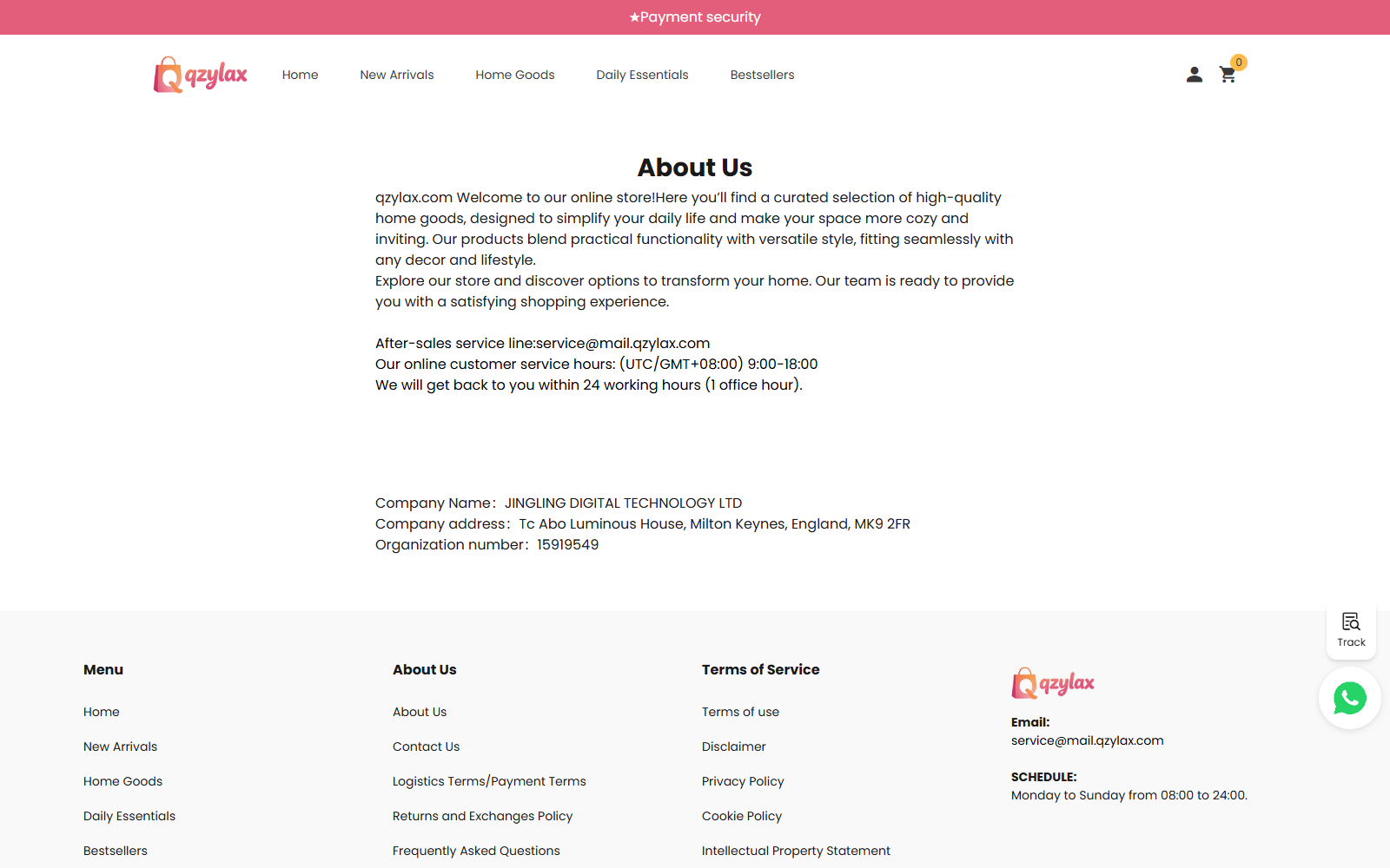 Qzylax About Us page naming JINGLING DIGITAL TECHNOLOGY LTD