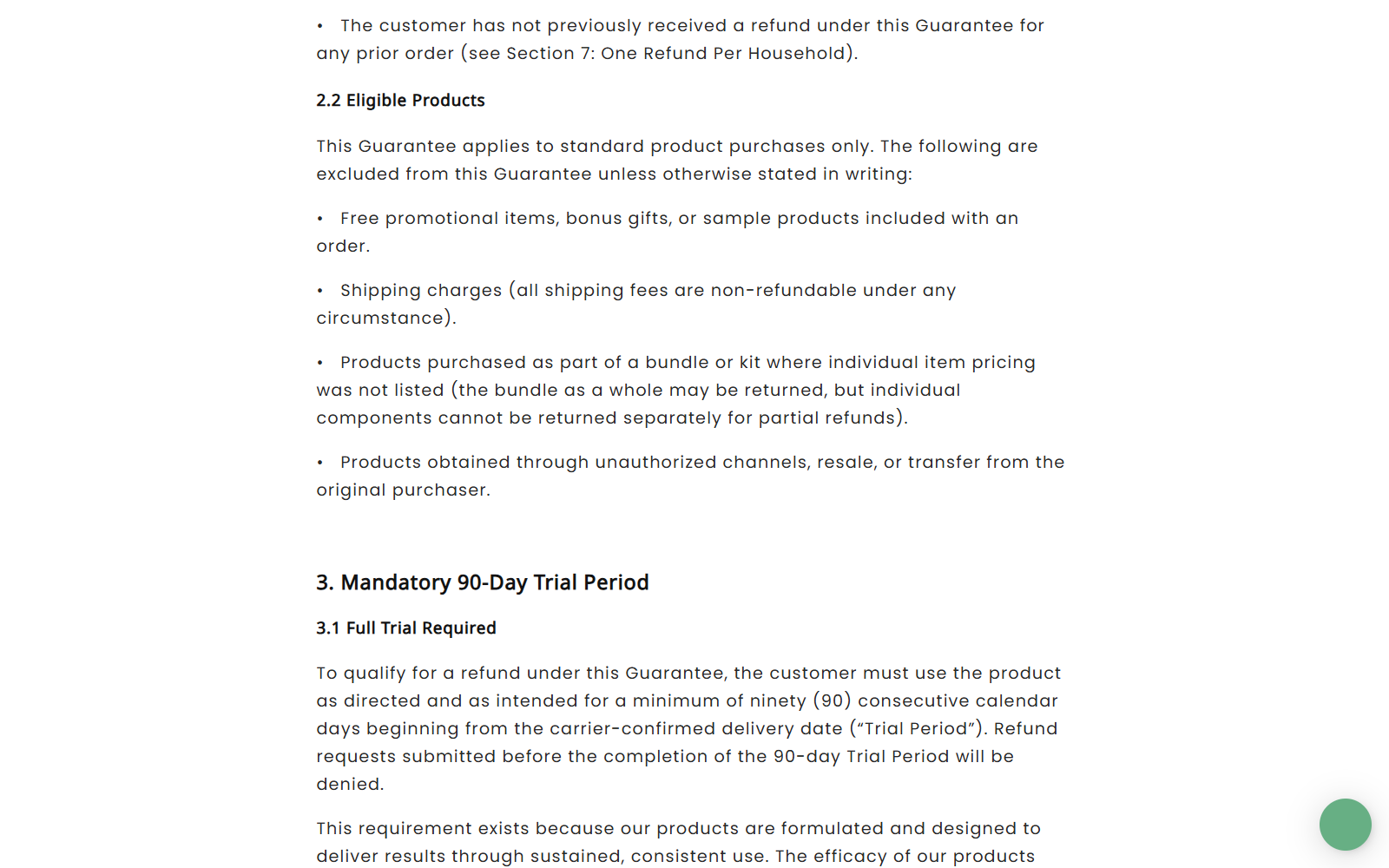 RejuvaCare Back Massager: Claims Investigated 2 RejuvaCare 90-day return policy showing mandatory use period, claim window, fees, and replacement conditions