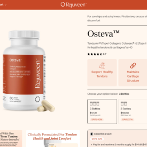 Rejuveen Osteva product page with bottle bundle and subscription option