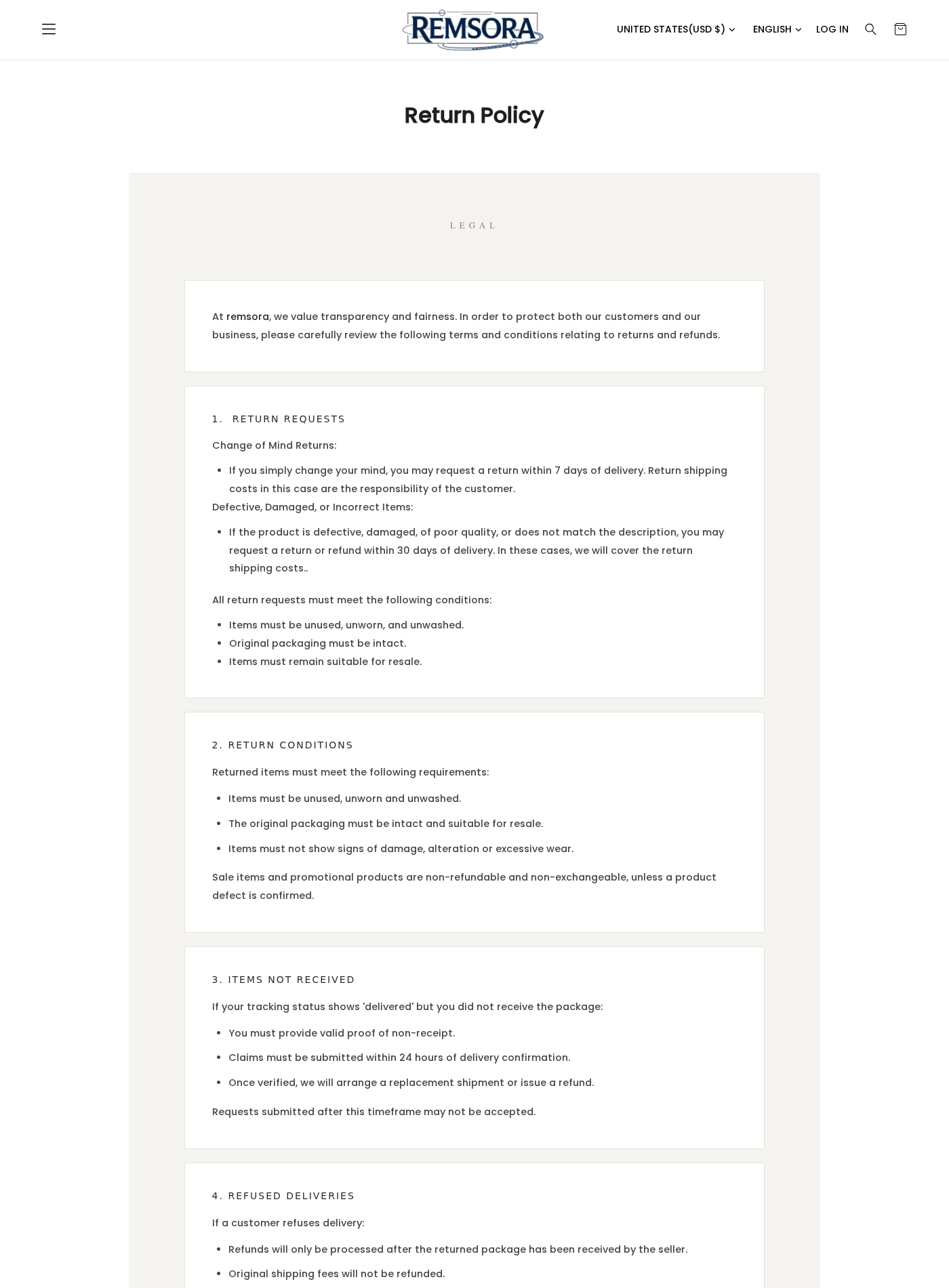Remsora Store Exposed: Subscription Option, Tight Returns and Buyer Risks 2 Remsora return policy showing a seven-day change-of-mind deadline and exclusions for sale merchandise