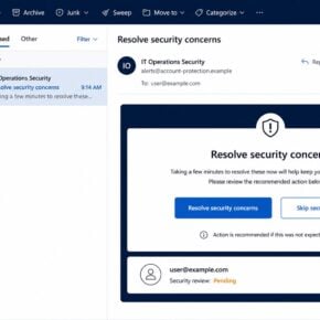Resolve security concerns email with fake IT buttons to repair or skip an account warning