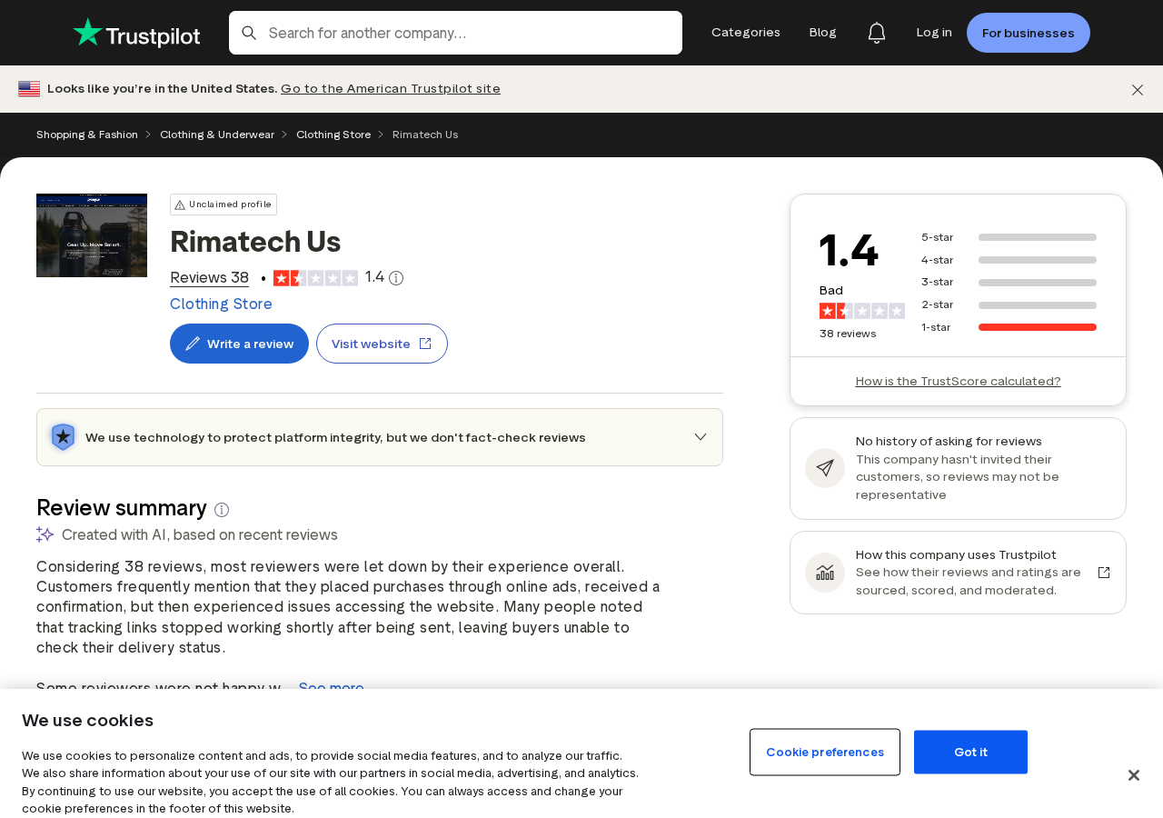 Rima Technology Trustpilot page with one-star customer reports