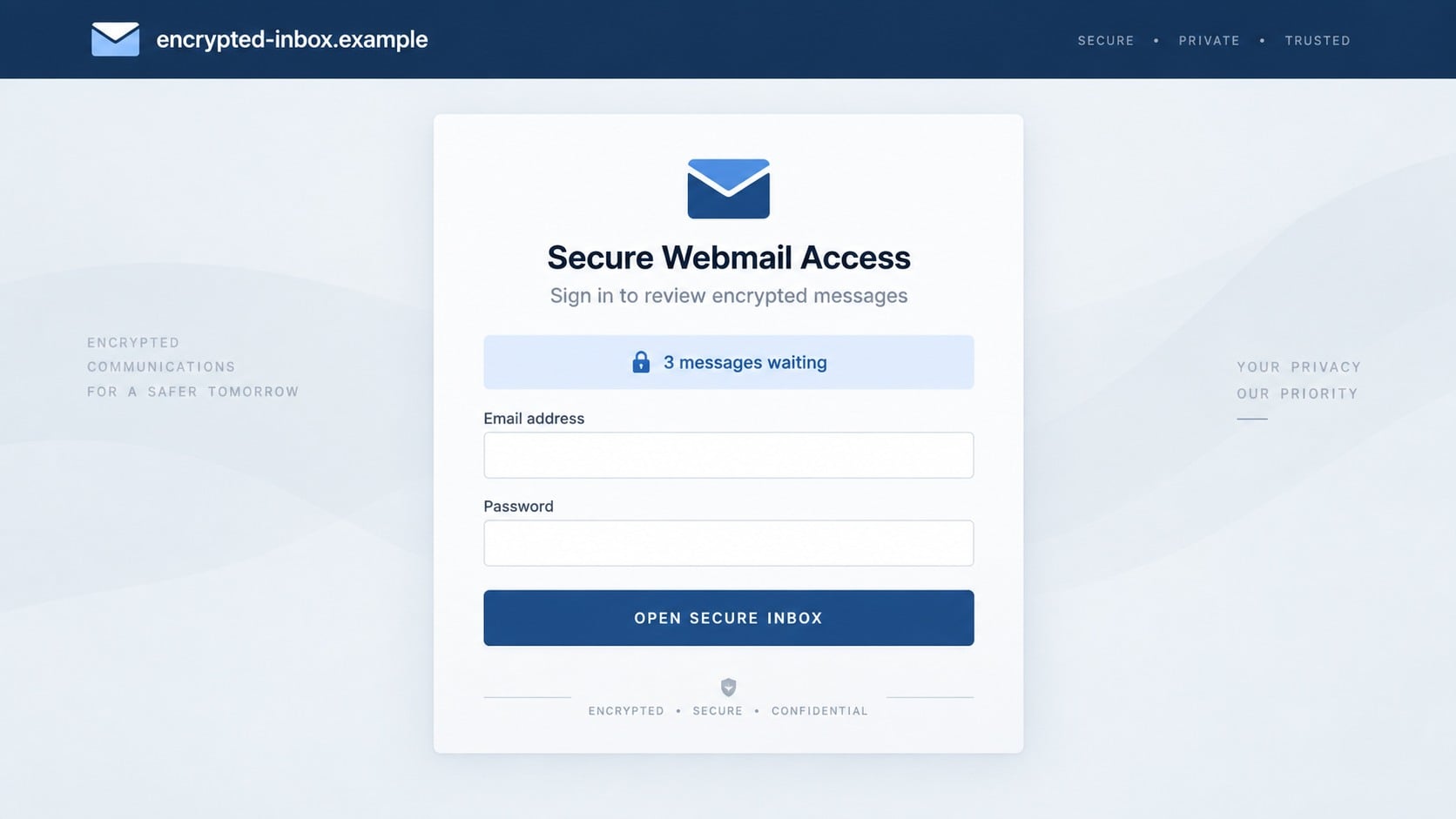 Illustrative fake secure webmail login page
