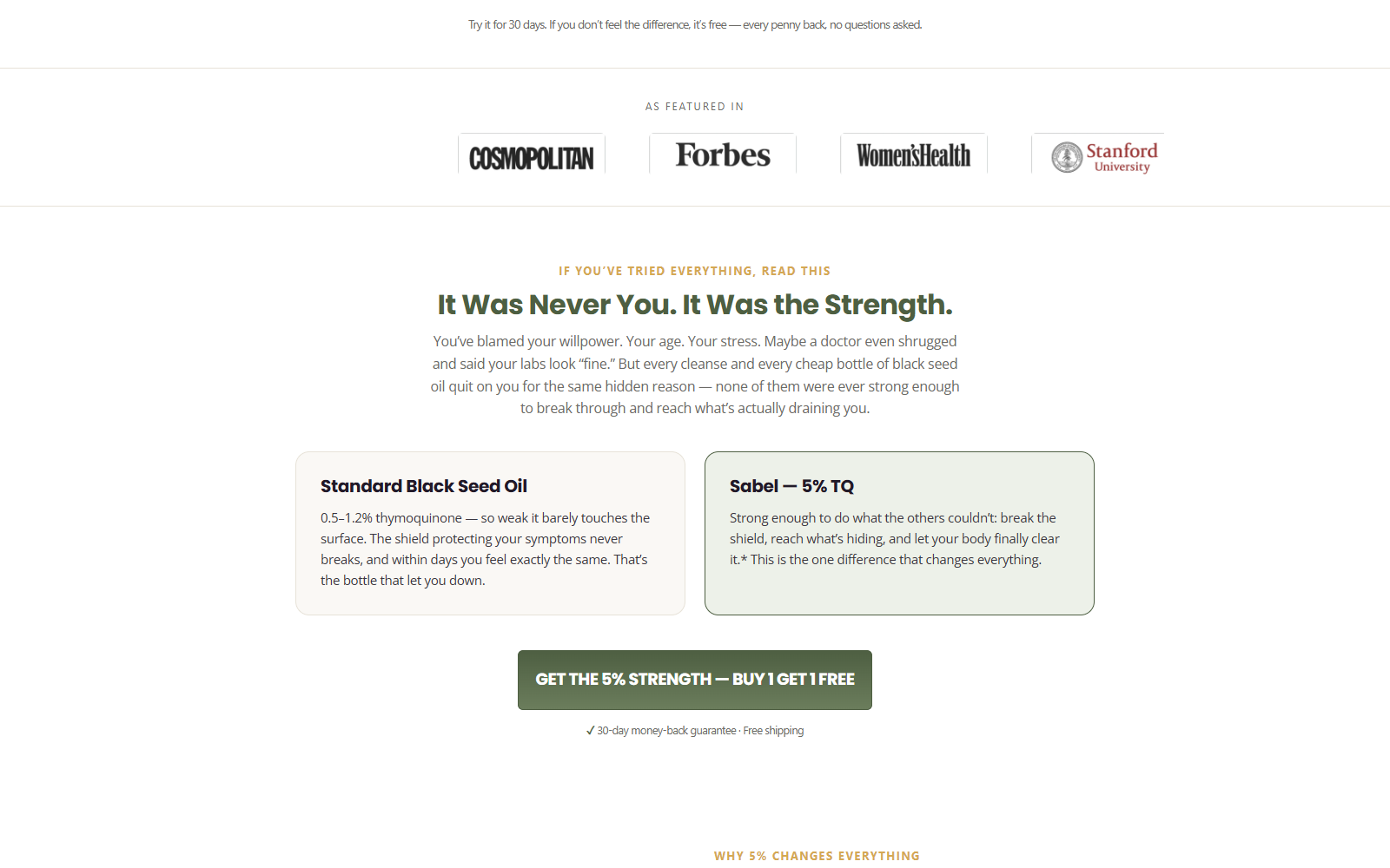 Sabel Black Seed Oil Reviews: Refill Terms Exposed 3 Sabel marketing page displaying media logos and claims about black seed oil strength