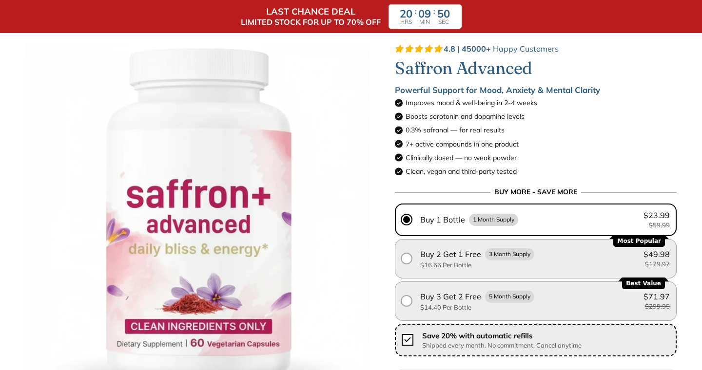 Saffron Advanced Exposed: Scam or Real? Full Subscription Investigation 1 Saffron Advanced sales page showing product claims, prices, and the automatic refill option