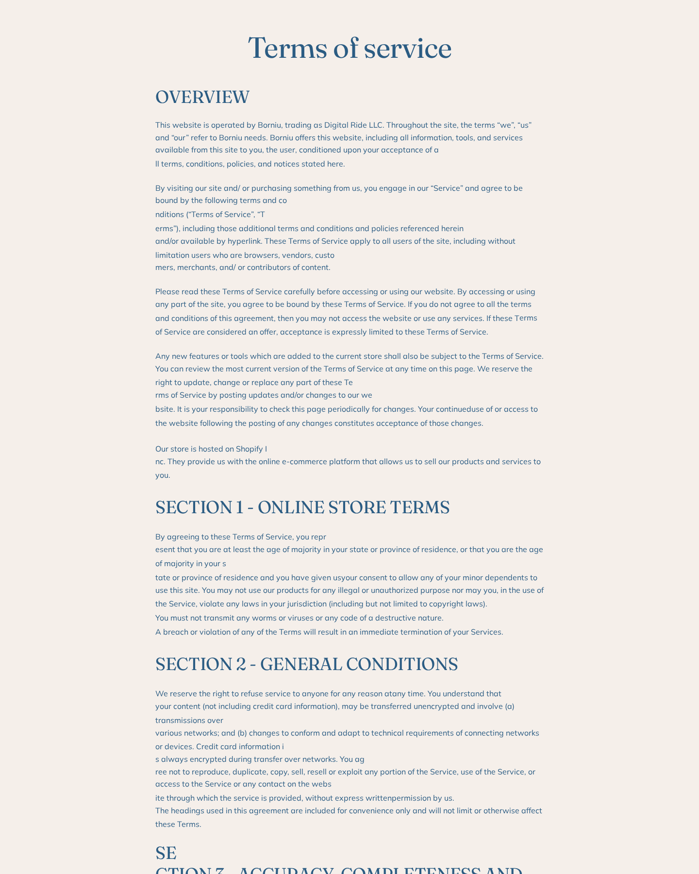 Saffron Advanced Exposed: Scam or Real? Full Subscription Investigation 3 Borniu terms naming Digital Ride LLC and describing the store's governing conditions