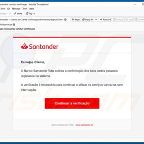 Fraudulent Santander personal data confirmation email written in Portuguese