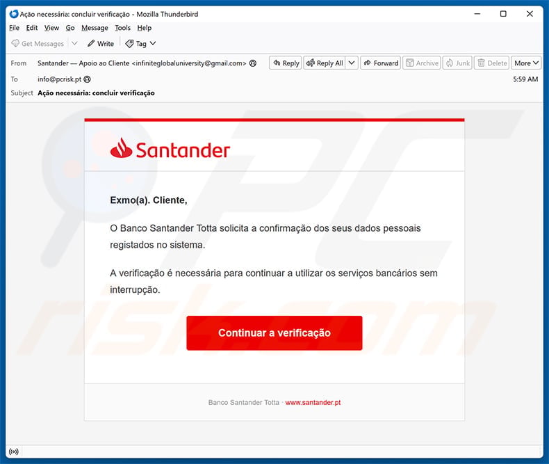 Santander Personal Data Confirmation Scam: Fake Bank Login Page Exposed 1 Fraudulent Santander personal data confirmation email written in Portuguese