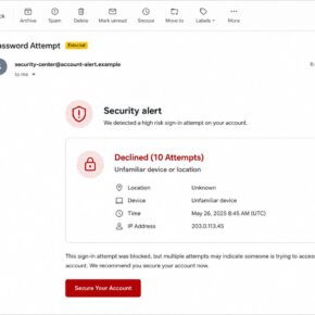 Secure Your Account phishing email claiming ten failed sign-in attempts
