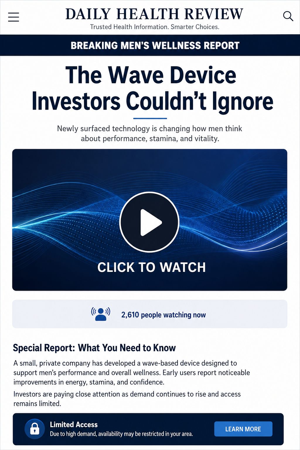 Fake Shark Tank Men's Wave Therapy Scam Uses AI Clips 1 Fake men's wave therapy advertorial using an invented investor-show story