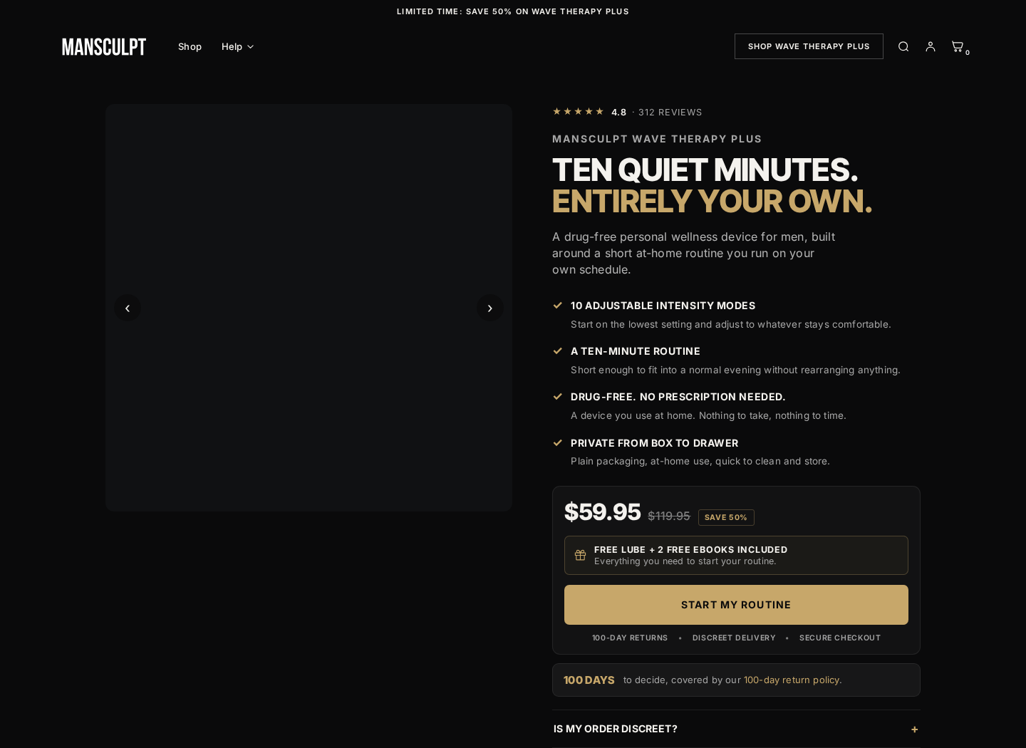 Official ManSculpt Wave Therapy Plus product page with price and wellness disclaimer