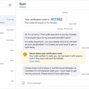 Reconstructed six-digit code scam message asking for a verification code