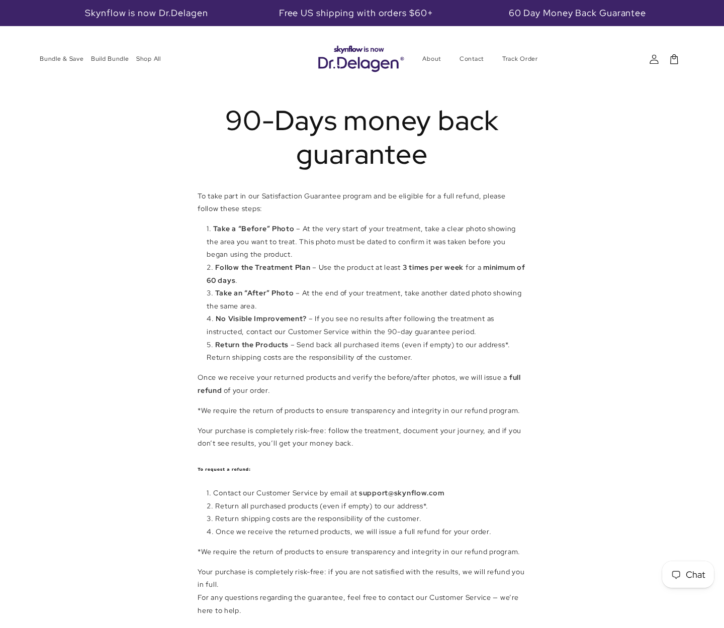 Dr.Delagen money-back guarantee page showing its 60-day use and photo requirements