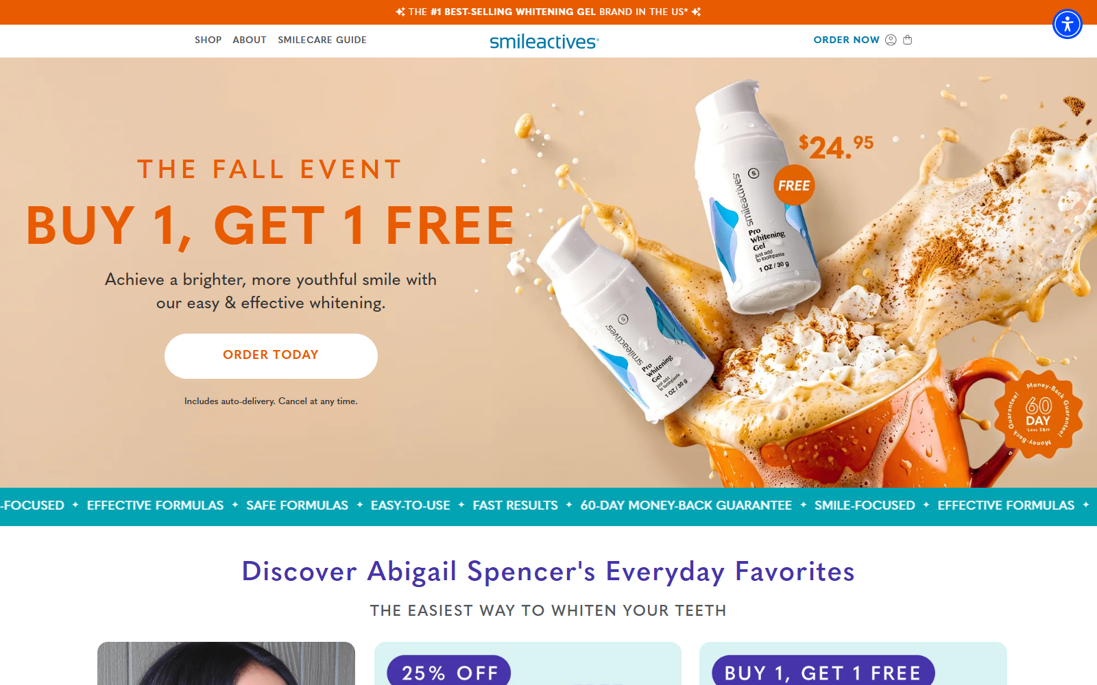 Smileactives Subscription Trap: What Buyers Miss 1 Smileactives buy one get one free whitening gel offer showing auto-delivery disclosure
