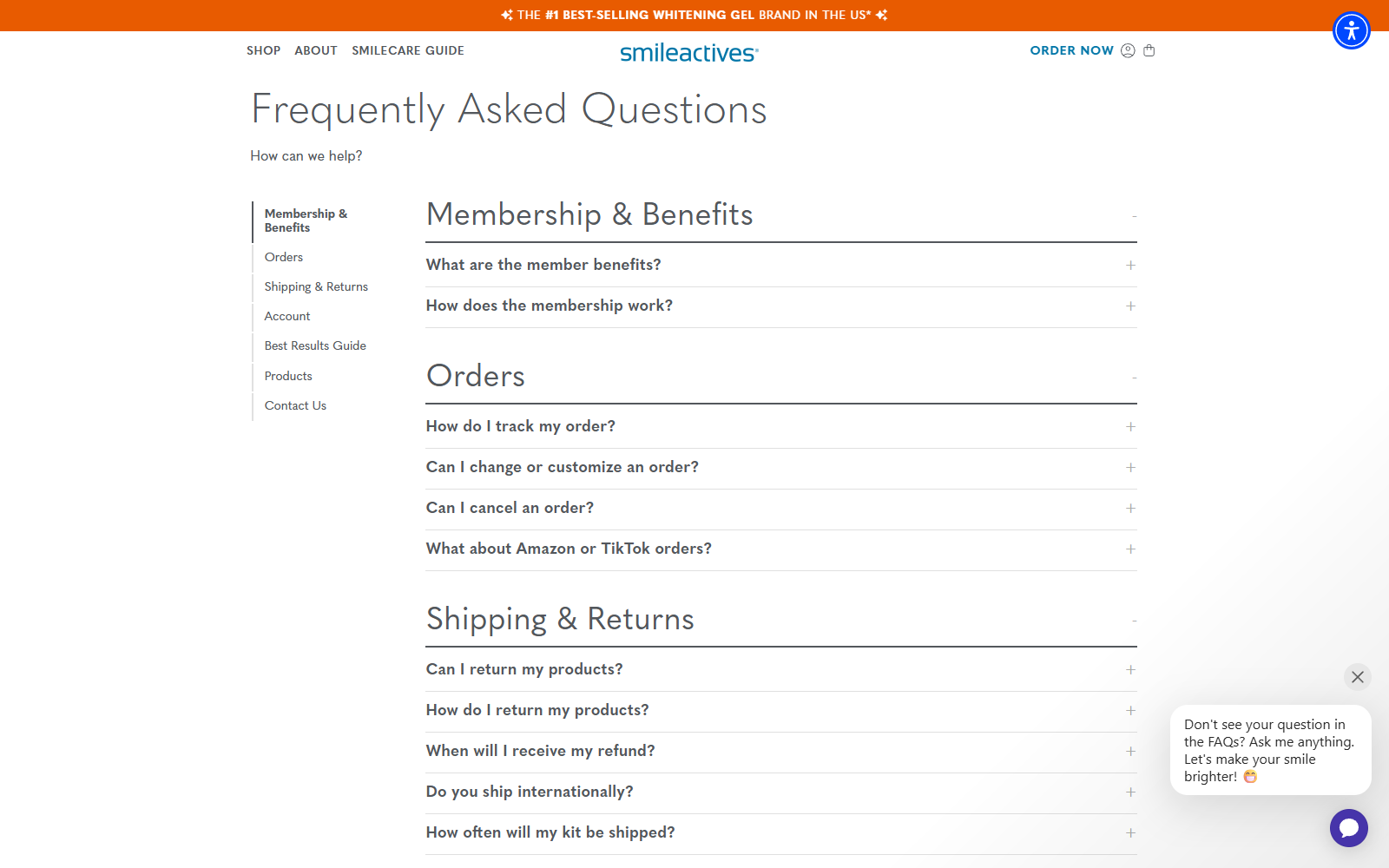 Smileactives Subscription Trap: What Buyers Miss 2 Smileactives FAQ describing membership benefits and automatic replenishment deliveries