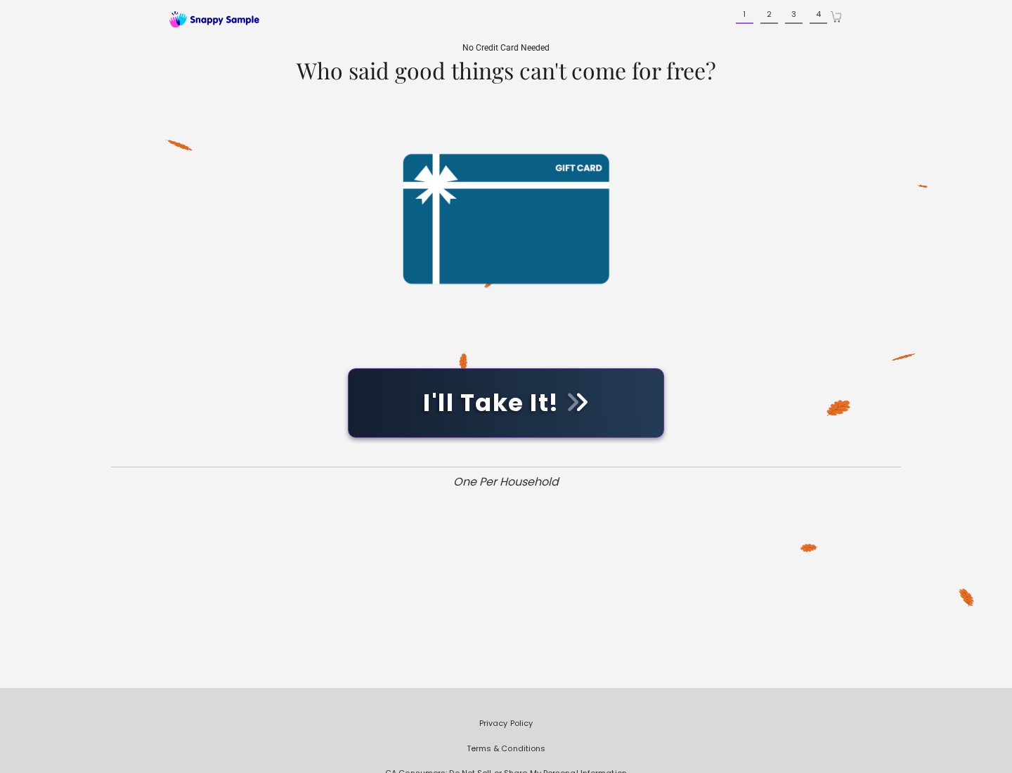 SnappySample homepage offering free product samples through an online signup form