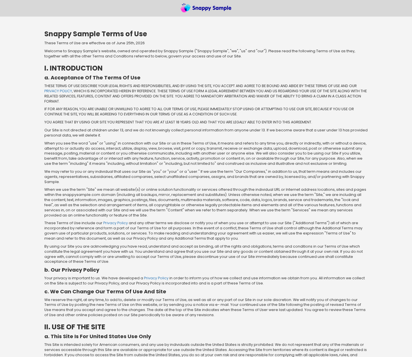 SnappySample terms explaining sample availability delivery time and participation conditions