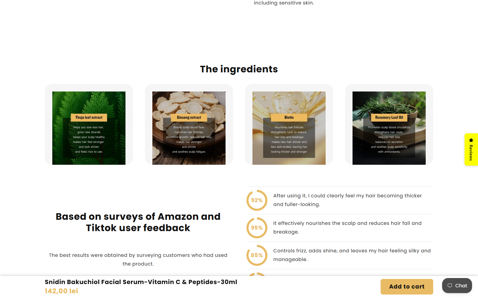 Snidin Bakuchiol Serum Reviews: Store Errors Exposed 1 Snidin Bakuchiol facial serum page displaying unrelated hair growth and scalp survey claims