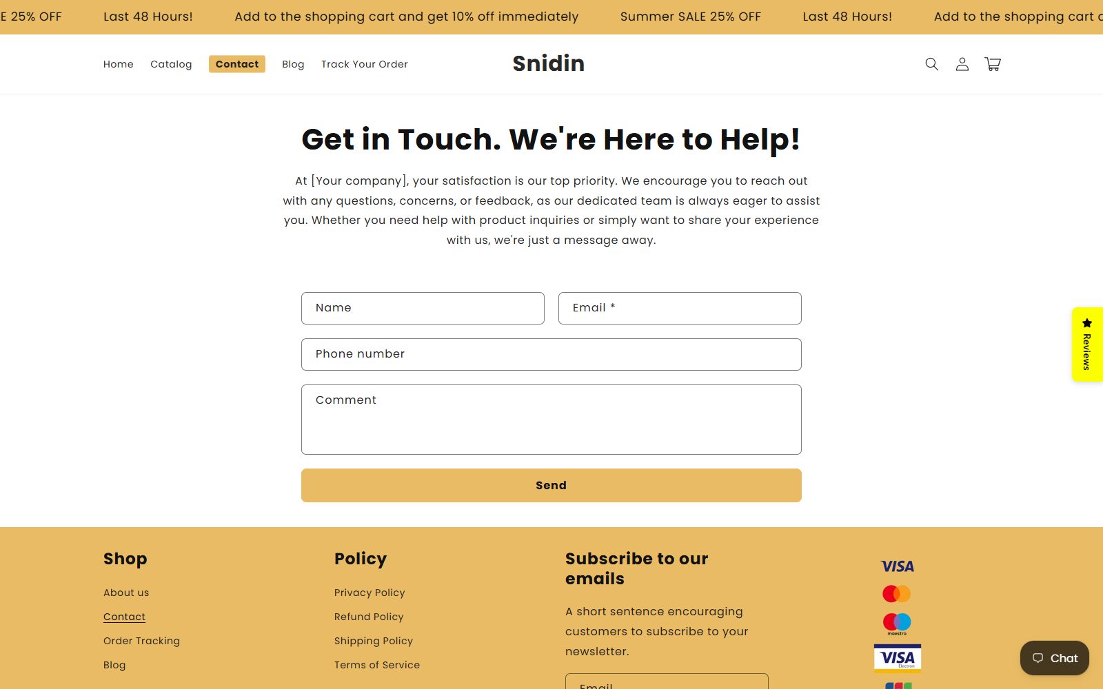 Snidin Bakuchiol Serum Reviews: Store Errors Exposed 2 Snidin contact page showing the unfinished placeholder Your company