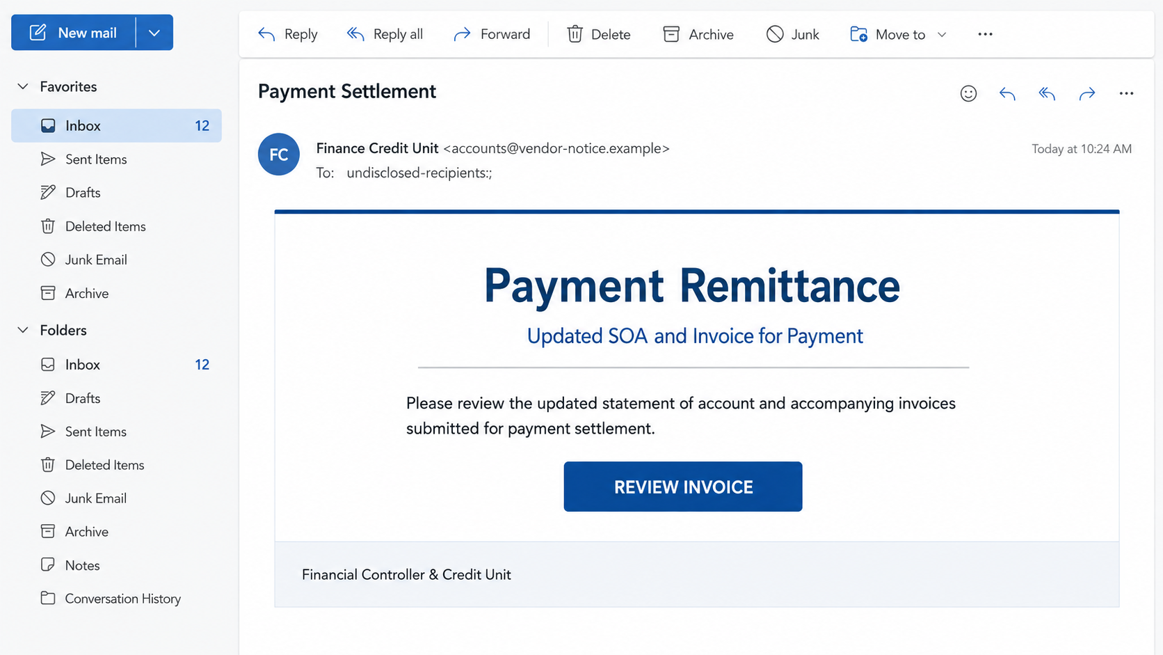 Fake updated statement of account and invoice payment email