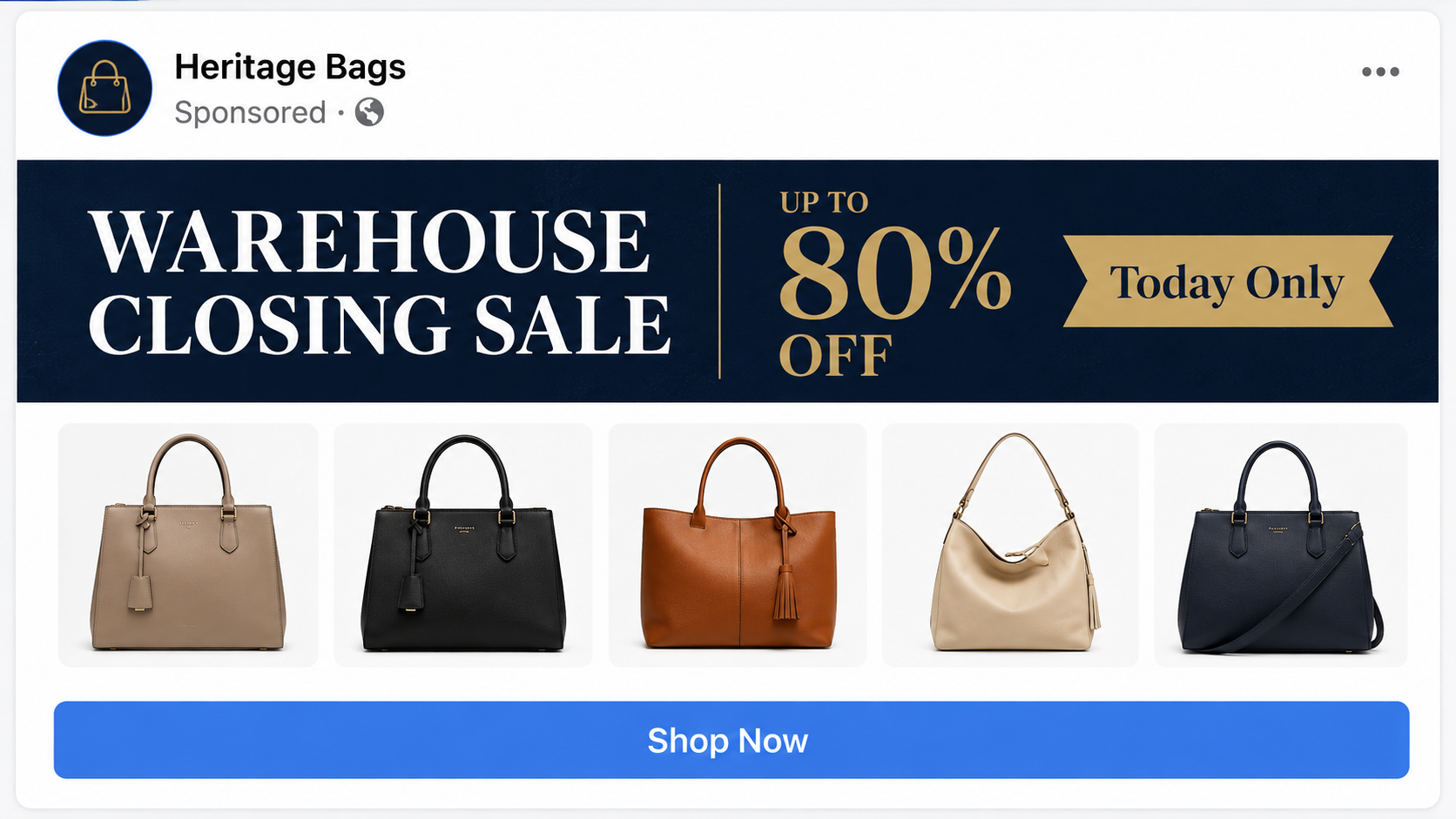 Facebook Clearance Sale Ads Lead to Disposable Scam Stores 1 Sponsored social media advertisement promoting a fictional warehouse closing sale