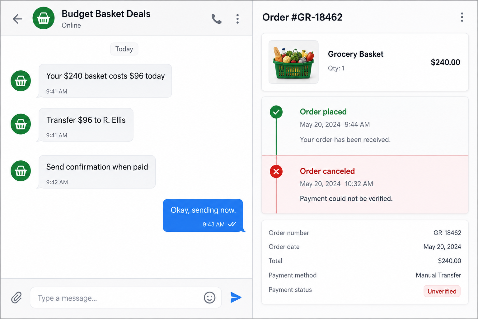 Social Media Grocery Discount Scam Takes Your Money 2 Fictional chat and canceled supermarket order after an off-platform transfer