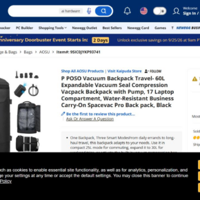 Marketplace listing for a generic SpaceVac Pro style vacuum compression travel backpack with an electric pump