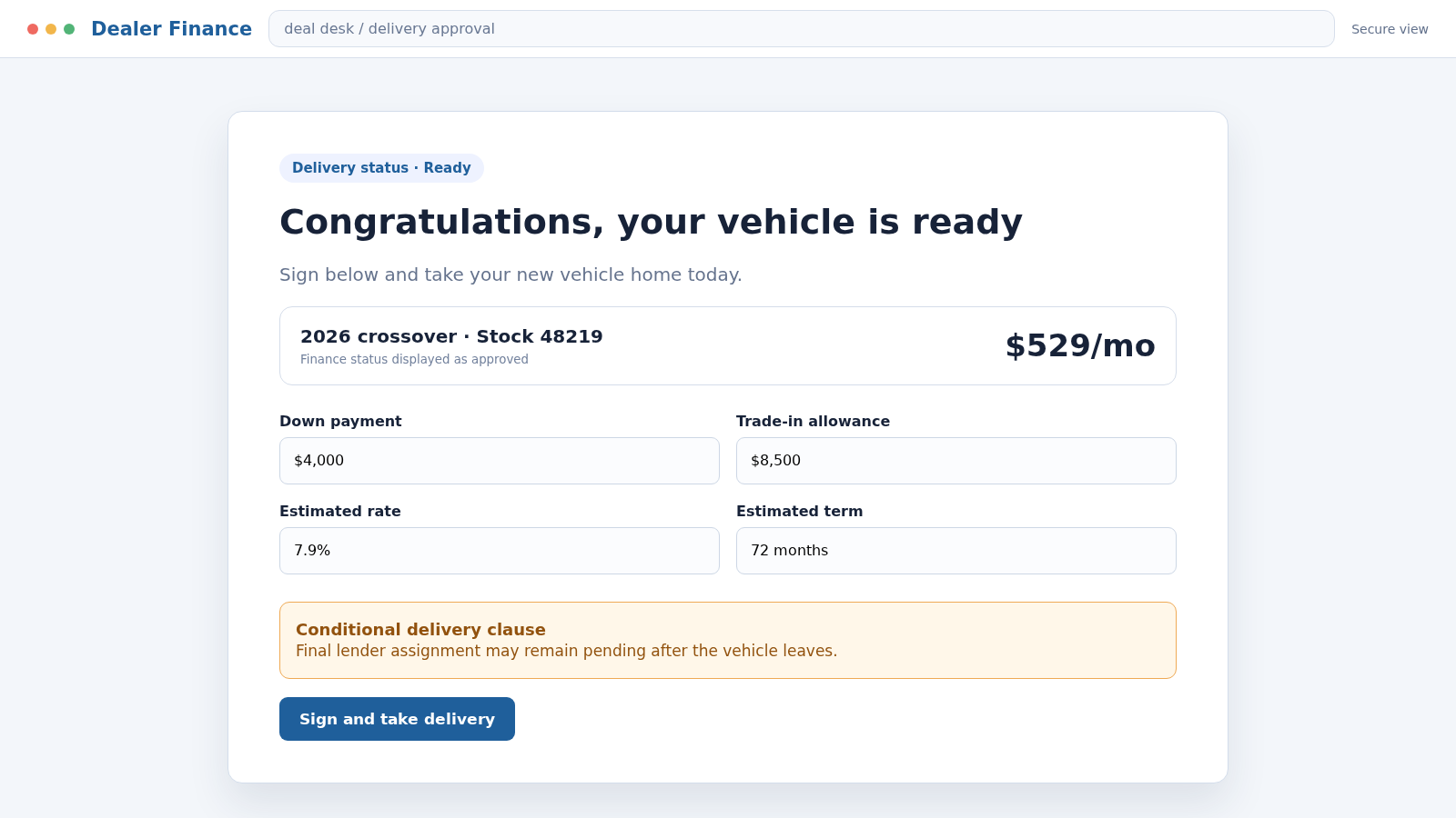 Spot Delivery Scam Exposed: How Yo-Yo Financing Traps Car Buyers in 2026 1 dealership financing screen implying a spot delivery loan is approved