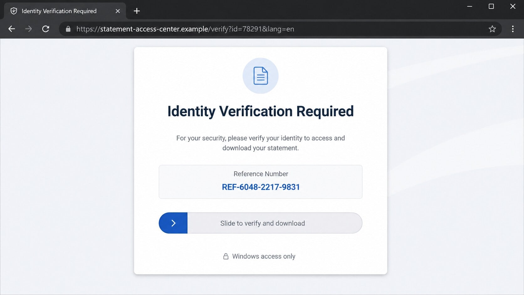 Fake identity verification page offering a Windows-only Social Security statement download