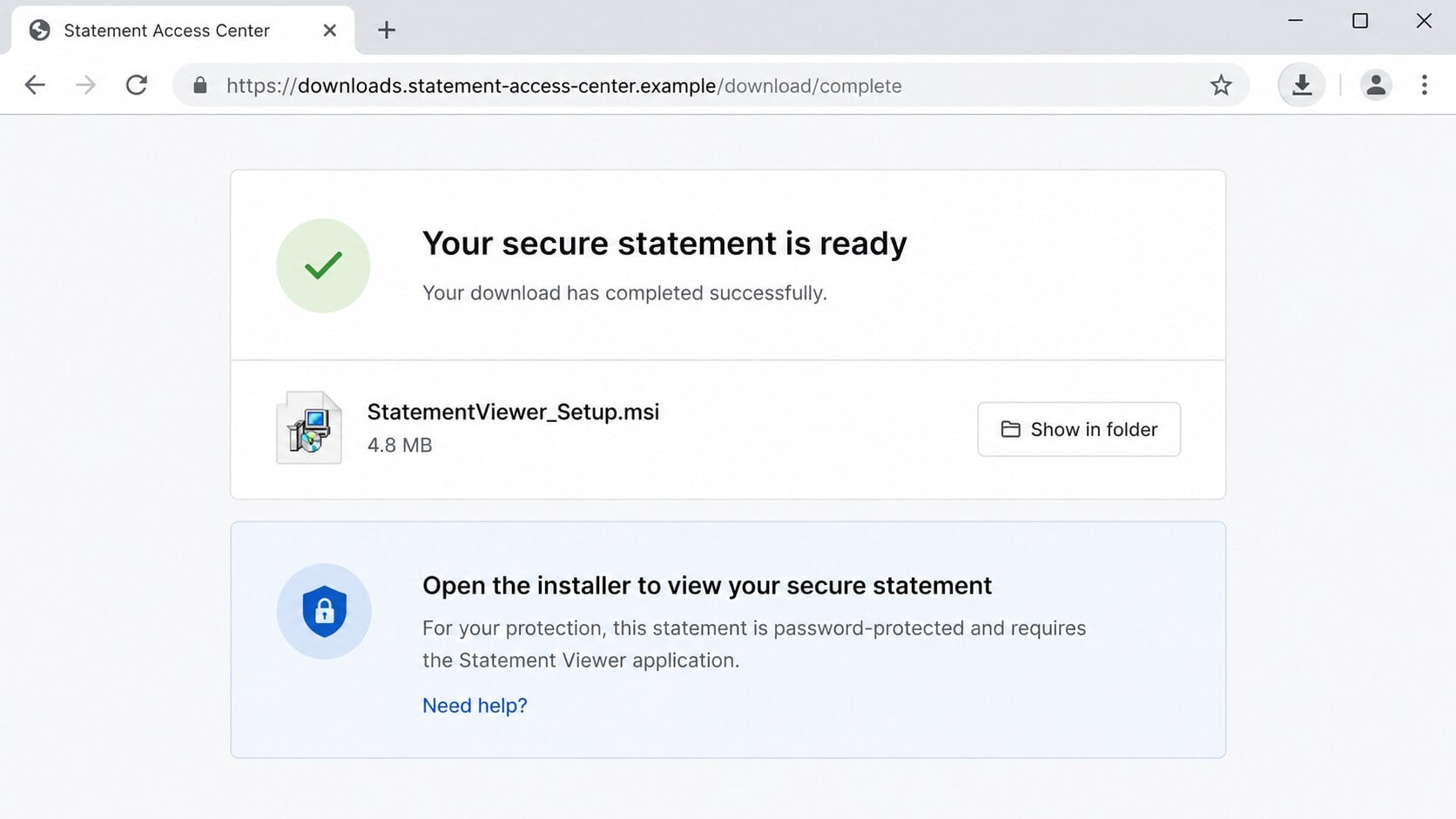 Fake statement portal delivering a Windows installer instead of a Social Security document