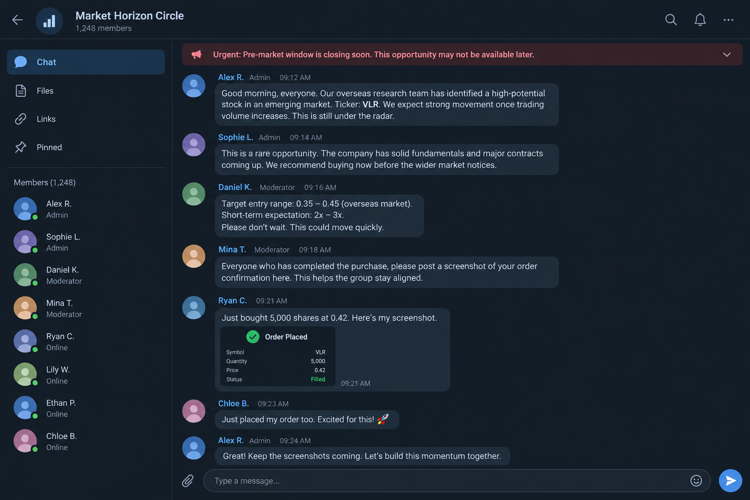 Stock Tip Chat Scam Leaves Investors Holding the Loss 1 Fake investment chat promoting a supposedly high-potential overseas stock