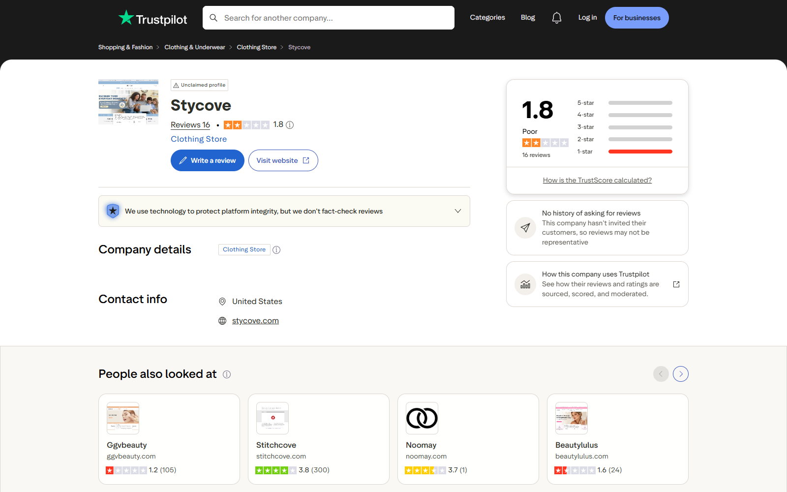 Stycove Projector Reviews: Ad Claims Investigated 2 Independent Stycove review profile showing a poor customer rating