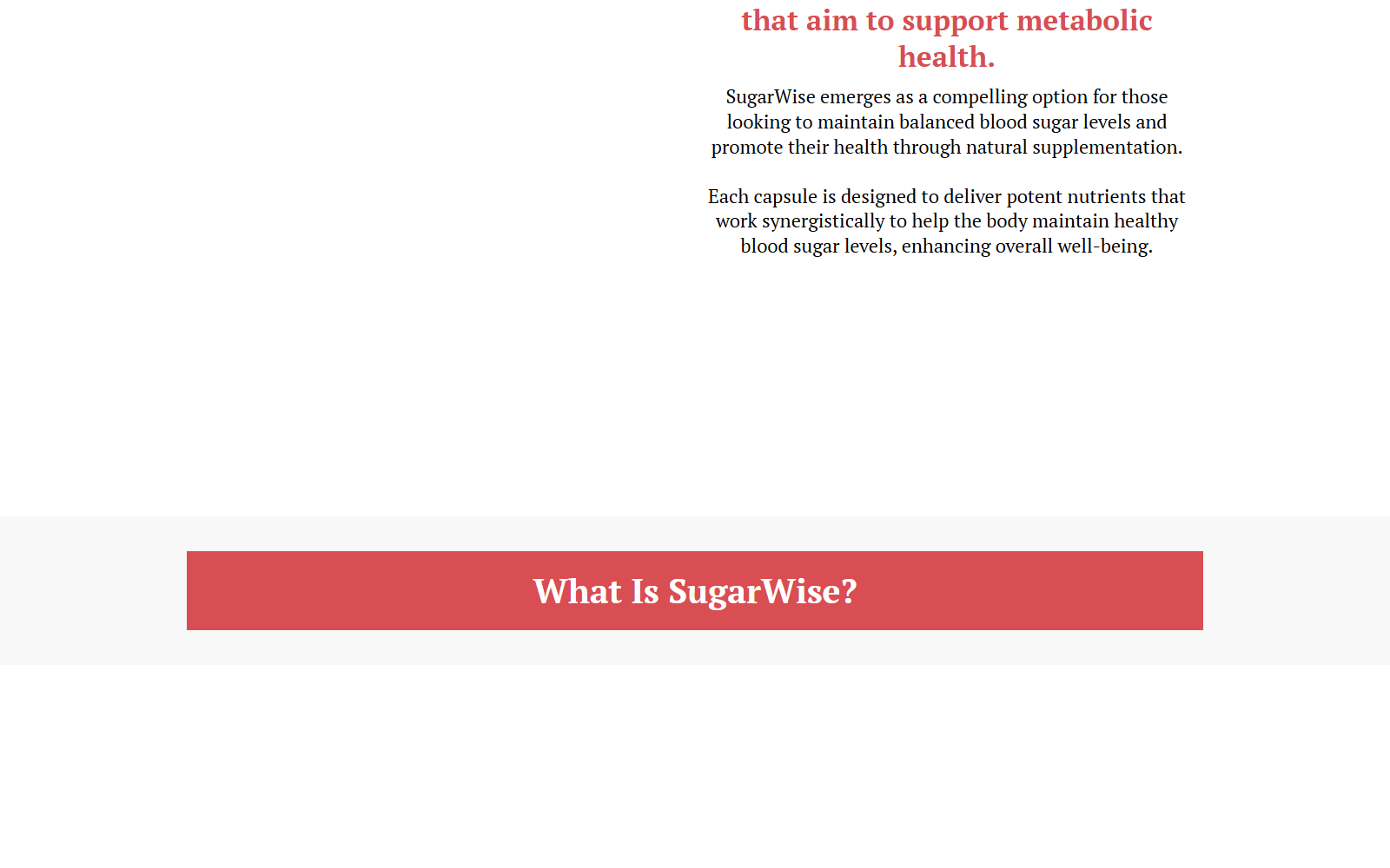 SugarWise Diabetes Trick Scam: What Ads Hide 2 SugarWise website describing the supplement as metabolic and blood sugar support