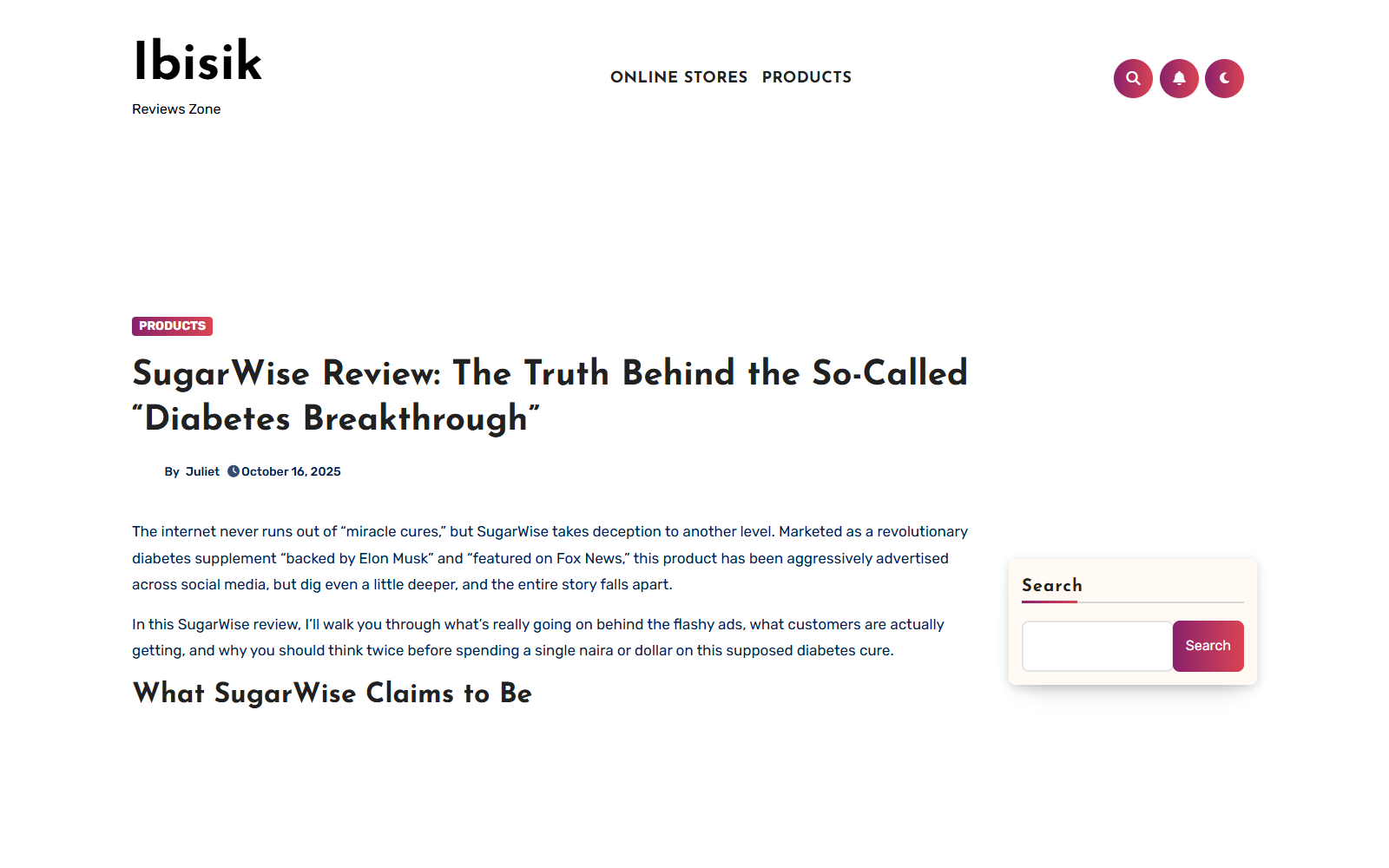 SugarWise Diabetes Trick Scam: What Ads Hide 3 Investigation page explaining fake celebrity and news themes used to promote SugarWise