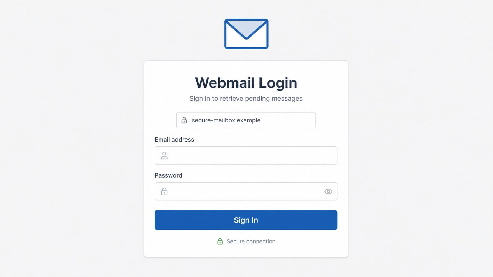 Fake webmail login page requesting an email address and password to retrieve delayed messages