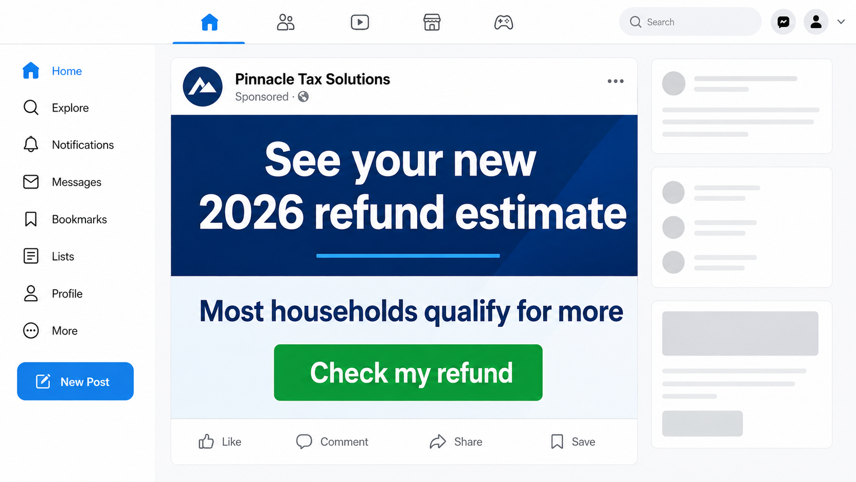 Sponsored advertisement promoting a fake 2026 tax refund calculator