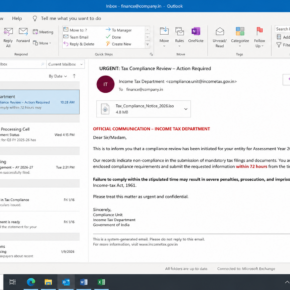 Fake tax authority penalty email carrying a suspicious compliance archive