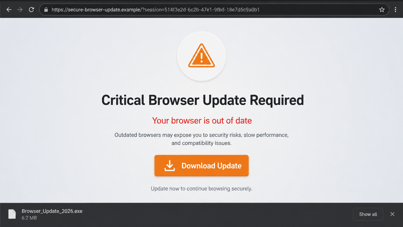 Fake Download Ads Redirect Your First Click to Malware 2 Malicious redirect displaying a fake critical browser update download