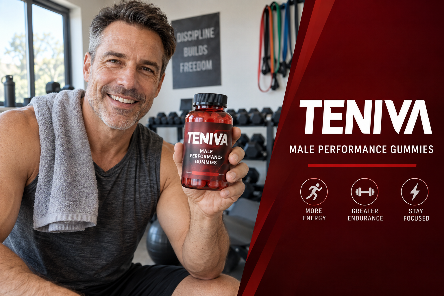 Teniva Supplement Exposed: Conflicting Claims, Formula and Refund Terms 2 Illustrative social media advertisement for Teniva male performance gummies