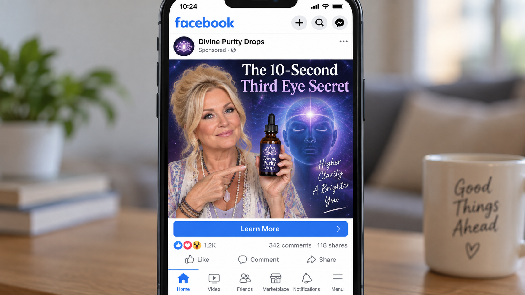 Theresa Caputo Third Eye Drops Scam Exposed: Fake AI Video Investigated 1 Realistic reconstruction of a social media ad for Divine Purity Drops using a fictional psychic spokesperson and third eye claims