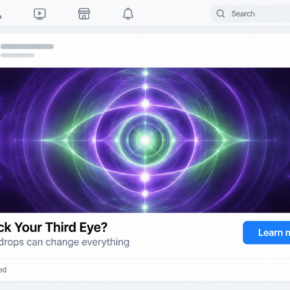 Illustrative social media advertisement layout for a third eye drops endorsement claim