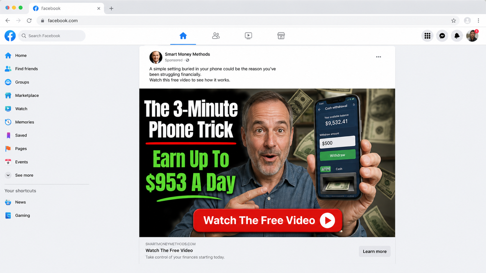 Social media advertisement for the three-minute phone trick money scam