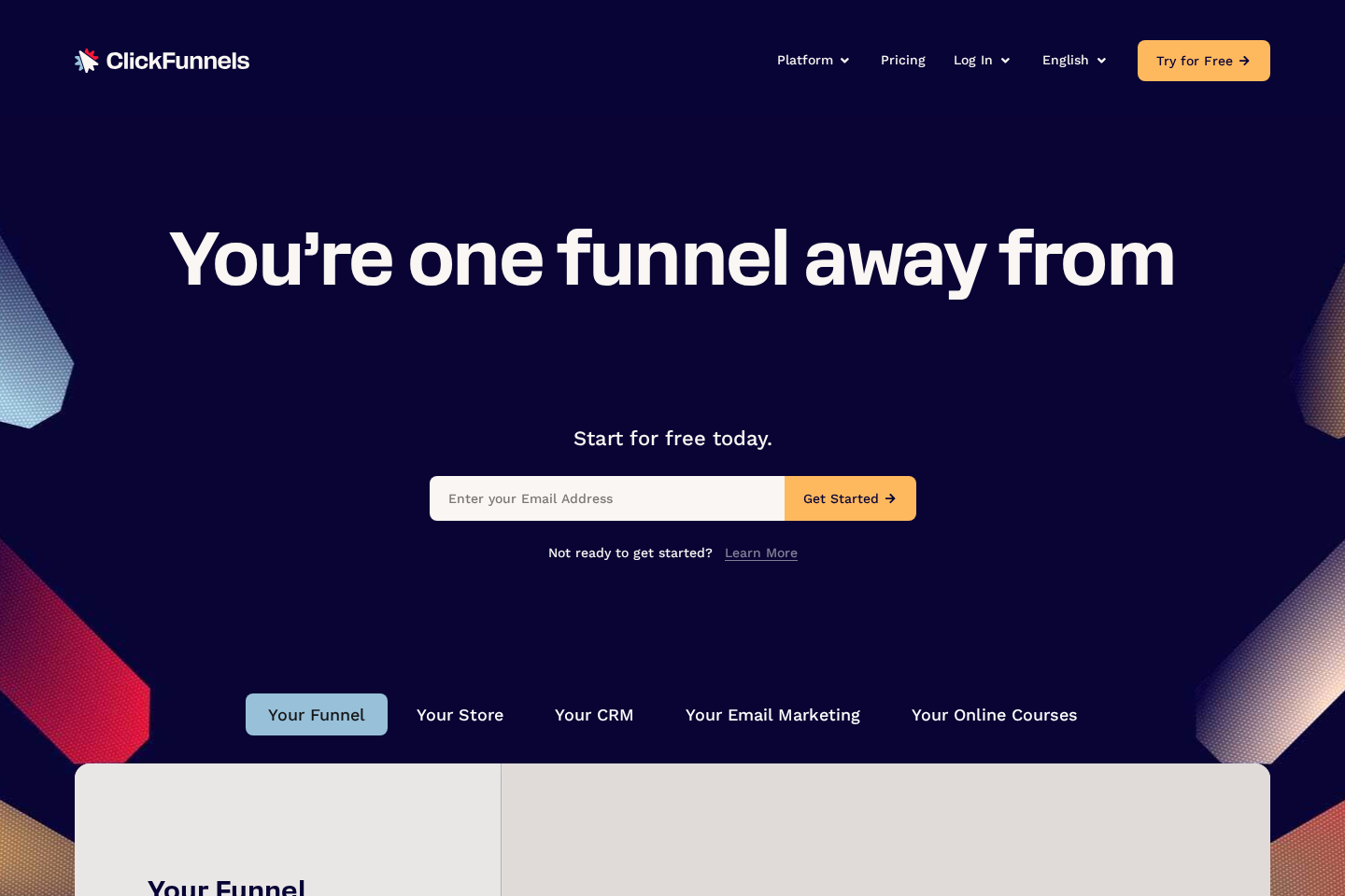 Current EasyProfitMethod domain displaying a generic funnel-building page instead of the promoted income system