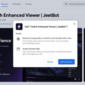 Twitch Enhanced Viewer installation prompt requesting broad browser permissions